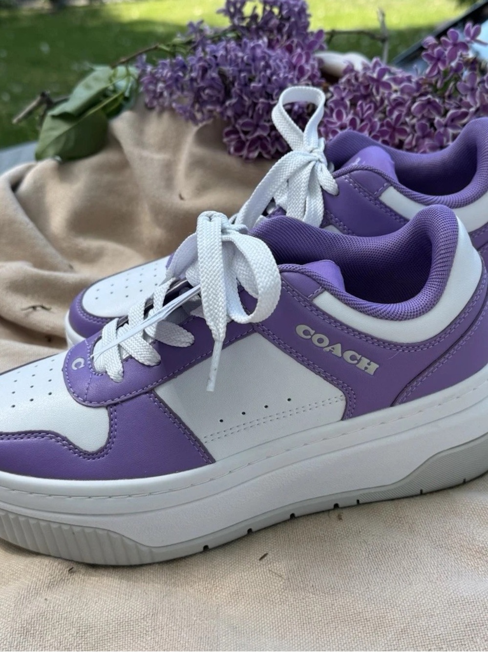 COACH Lavender and White Platform Sneakers